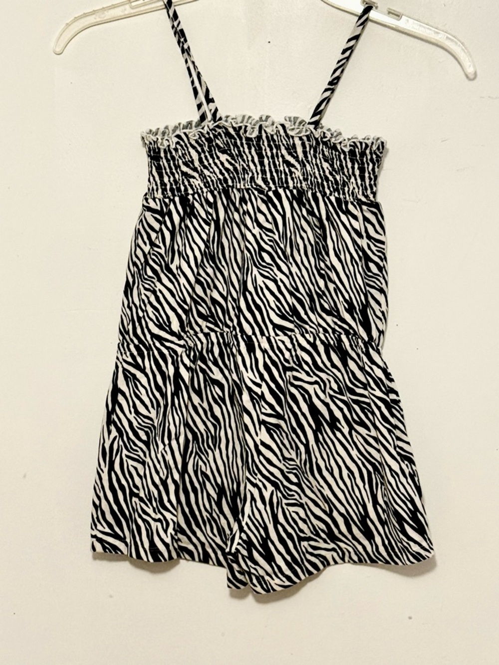 Zebra Print Smocked Strap Romper